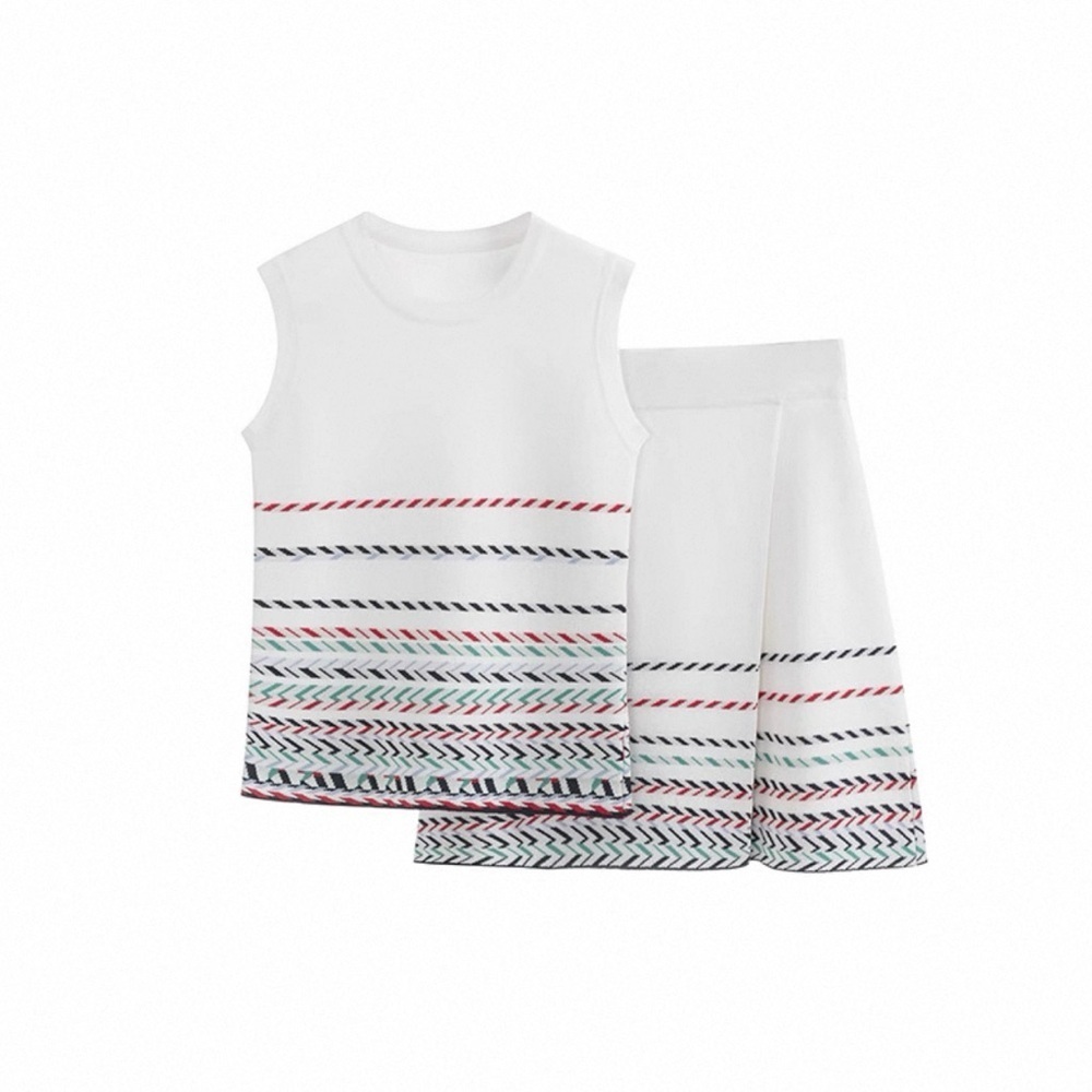 YESWOMEN Design Ivory Chevron Stripe Cotton Two-Piece Set Chanel - Picture 13 of 14